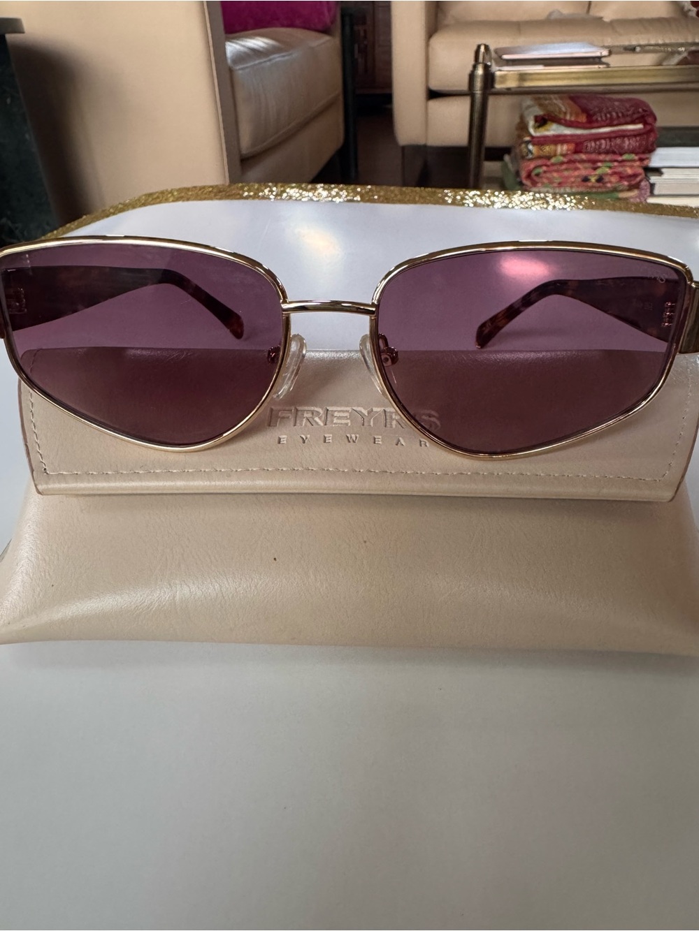 Freya Gold Frame Sunglasses with Rose-Purple Lenses